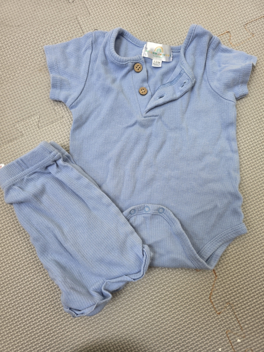 Rainbow Baby Blue Ribbed Short-Sleeve Two-Piece Pajama Set